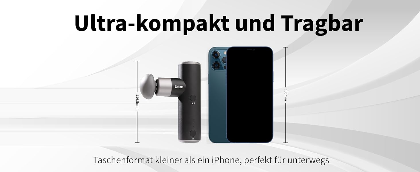 Масажер Breo S1 Mini: портативний, тихий, з 4 насадками, USB-C, чорний