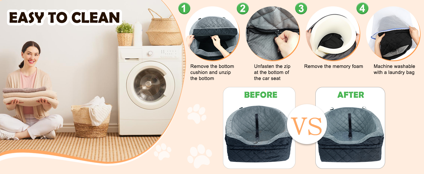 Elevated Dog Car Seat - Small & Medium Dogs (Up to 13.6KG) - Washable, Travel Bed with Storage & Safety Belt (Black & Grey)