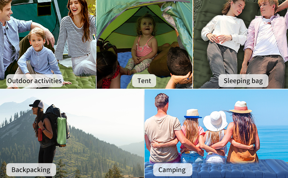 Каремат для кемпінгу самонадувний, 12 см, ультралегкий, з насосом та подушкою. Підходить для туризму, пляжу та відпочинку на природі (зелений)