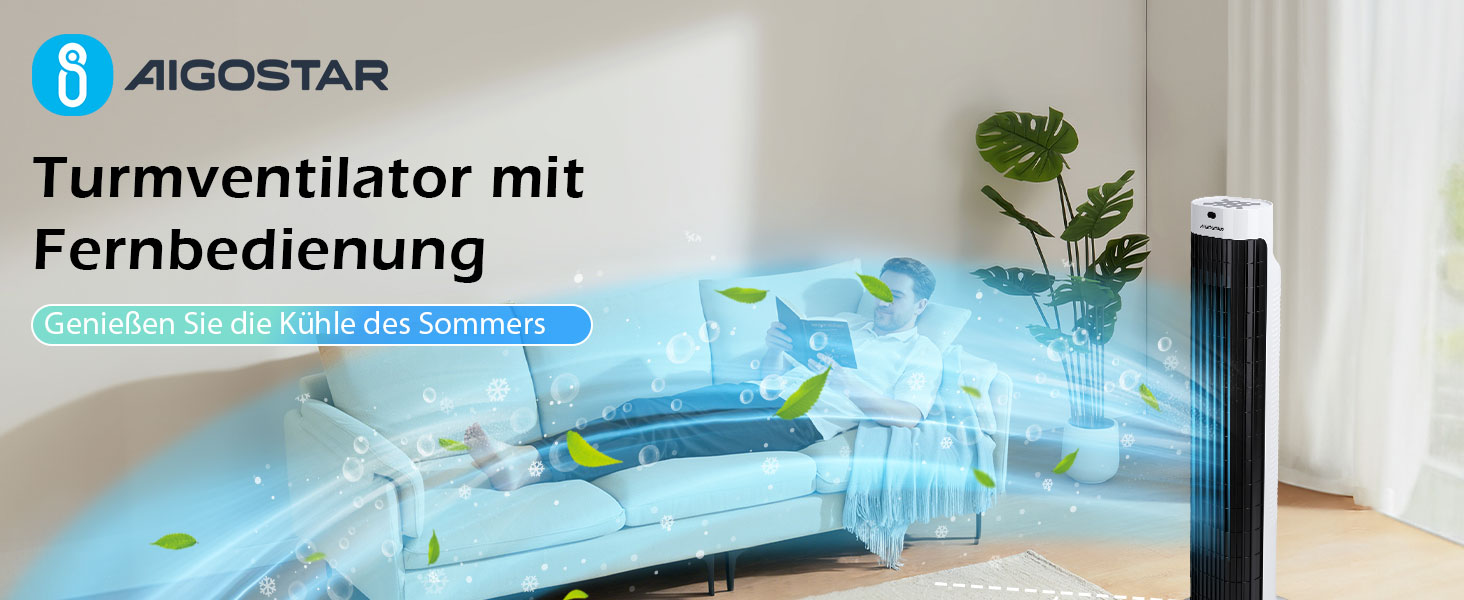 Вентилятор вежовий Aigostar Leise Turmventilator 76 см з осциляцією та таймером, 45 Вт