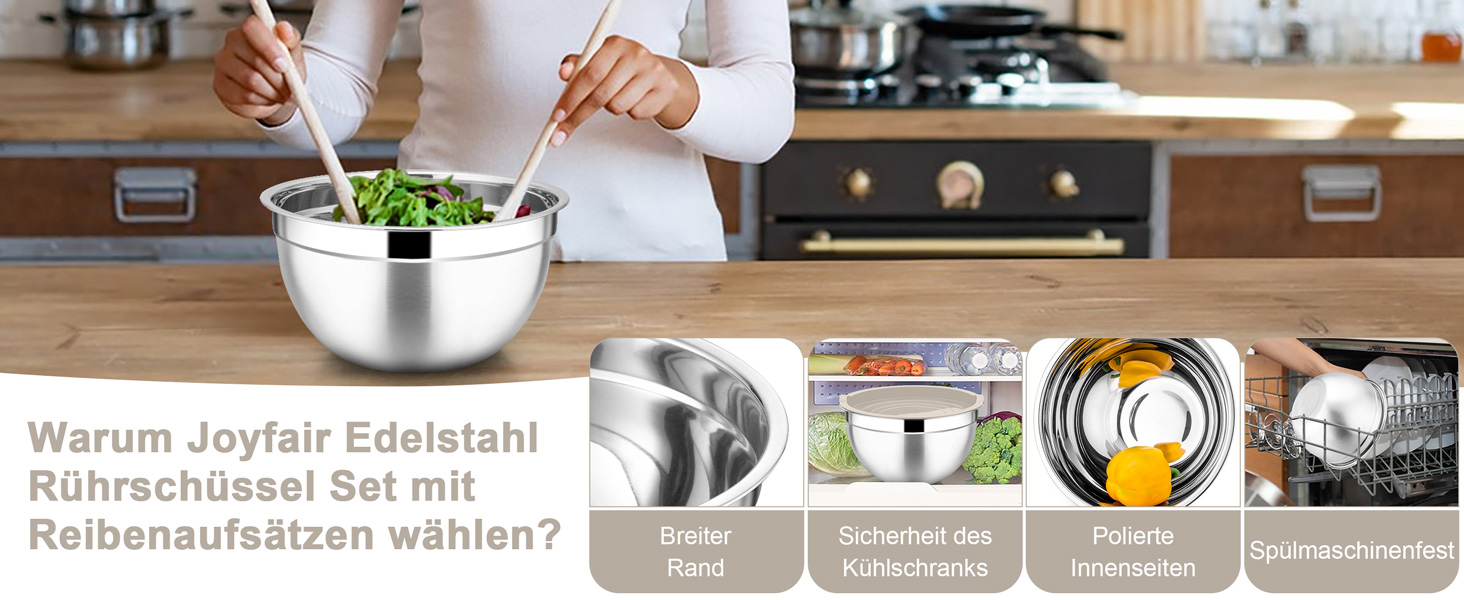 Миска Joyfair 4,5 л з нержавіючої сталі з кришкою, набором терок для приготування, миття в посудомийній машині - Хакі