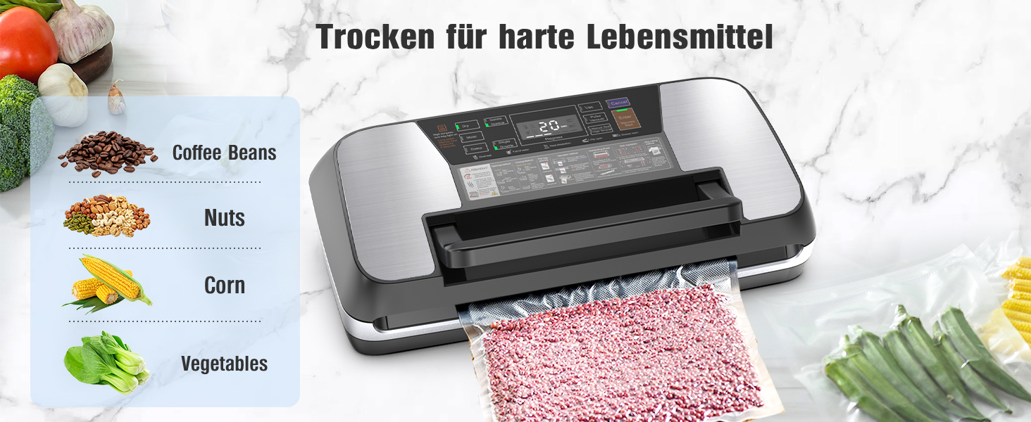 Вакуумний пакувальник OidoZac 85kPa, 12-в-1, з подвійною зварювальною лінією, вбудованим різаком та контейнером для пакетів, срібно-чорний