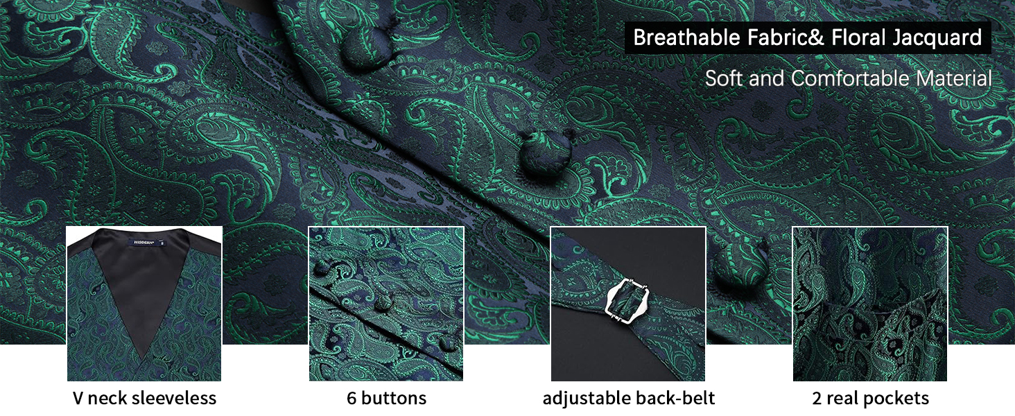 Костюм-тріо Enlision для чоловіків: жилет, краватка та нагрудна хустинка з квітковим патерном пейслі, чорний, розмір L