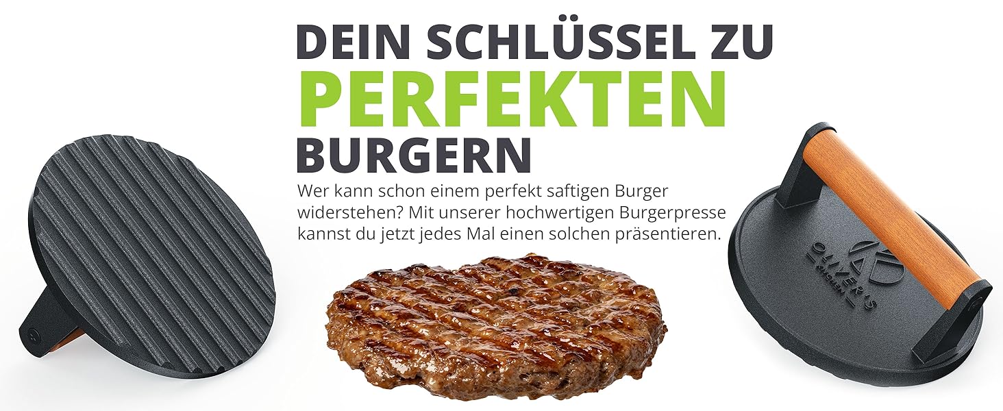 Преміум прес для бургерів Oliver's Kitchen® з чавуну для соковитих котлет та BBQ