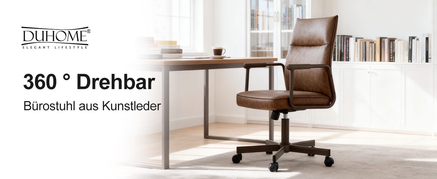 Офісне крісло Duhome з регулюванням висоти, поворот на 360°, матеріал PVC, для офісу, вітальні, спальні, коричневе
