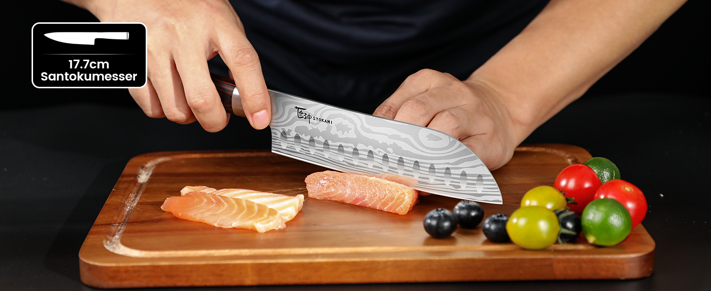 Набір кухонних ножів Messerset 7 предметів у японському стилі з магнітним блоком з акації, сталь карбонова, ергономічна ручка