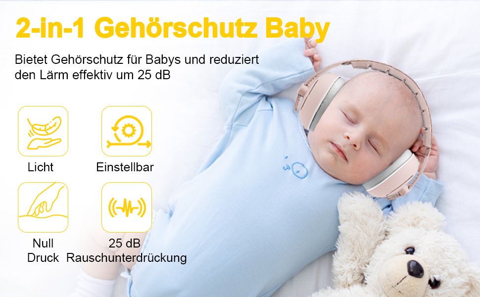 Навушники для захисту від шуму для немовлят 2-в-1, рожеві, до 48 місяців