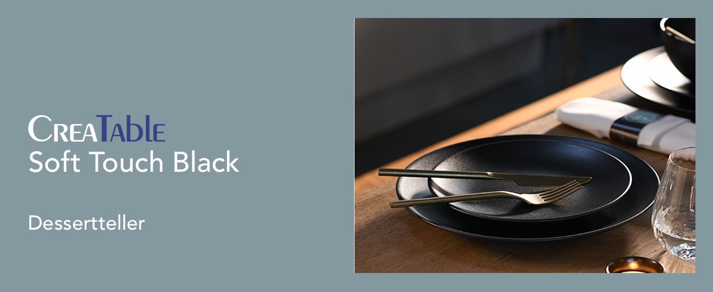 CreaTable Серія SOFT TOUCH BLACK: 20-Piece Geschirrset з порцеляни, для посудомийної машини та мікрохвильової печі, виготовлено в Португалії
