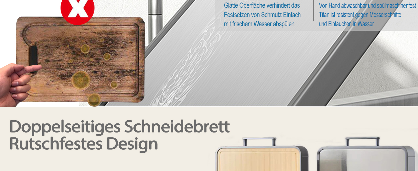 Двостороння бамбукова дошка для нарізання Titan з титаном та бамбуком, для кухні, преміум-якість, антипригарне покриття, довговічна та легка у догляді