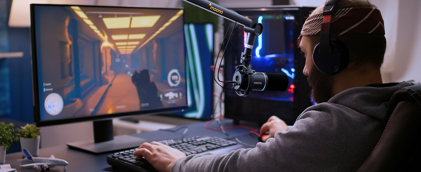 Мікрофон MAONO PD200XS XLR/USB: Набір для стримінгу, запису та геймінгу з RGB підсвіткою, регулюванням гучності та беззвучною кнопкою