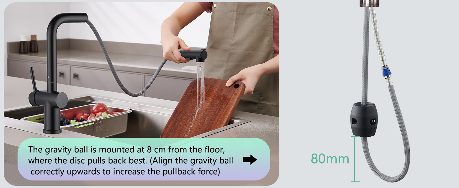 Змішувач кухонний з висувною лійкою, чорний, з двома режимами струменя, 360° обертання, з нержавіючої сталі