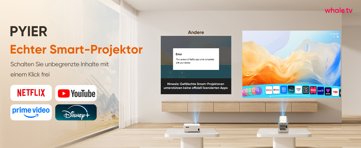 Mini проєктор Beamer з WiFi Bluetooth, 1080P Full HD, підтримкою Netflix, електричний, з автофокусом та автоматичною корекцією трапеції, 270° обертання для домашнього кінотеатру