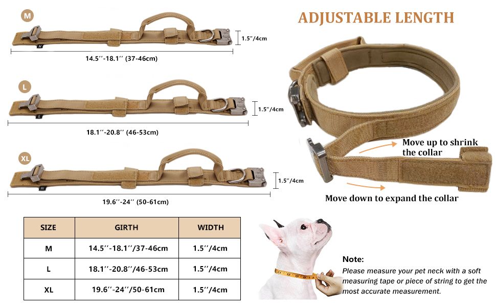 Тактичне обплетене нашийник для собак з ручкою та повідок, військовий стиль, м'яка підкладка, нейлон, регульований, середні та великі породи (Чорний, M)