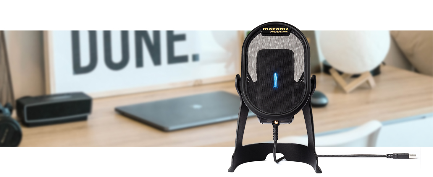 Мікрофон конденсаторний Marantz Professional MPM-1000U з великою мембраною, USB, з нирковою характеристикою для подкастів, студії, геймінгу, з кабелем USB та кліпсою для мікрофона