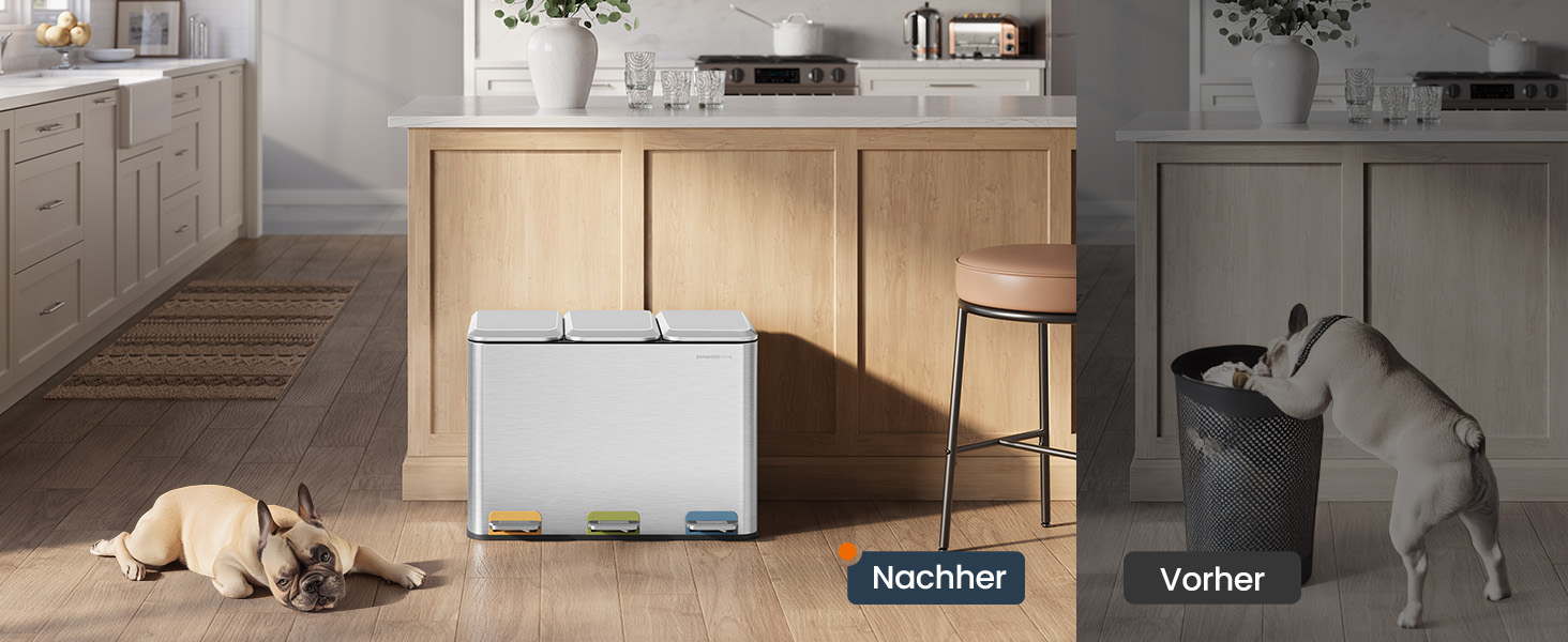 Сміттєвий відер SONGMICS HOME POPNEX LTB740B02 для кухні, система сортування сміття з 3 відсіками по 15 л, сталевий, сріблястий