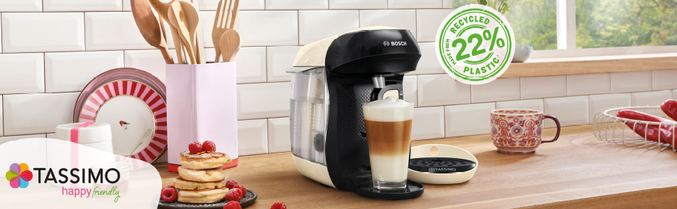 Кавомашина Tassimo Happy TAS1002N від Bosch: понад 70 напоїв, автоматична, для будь-яких чашок, компактна, 1400 Вт, антрацит