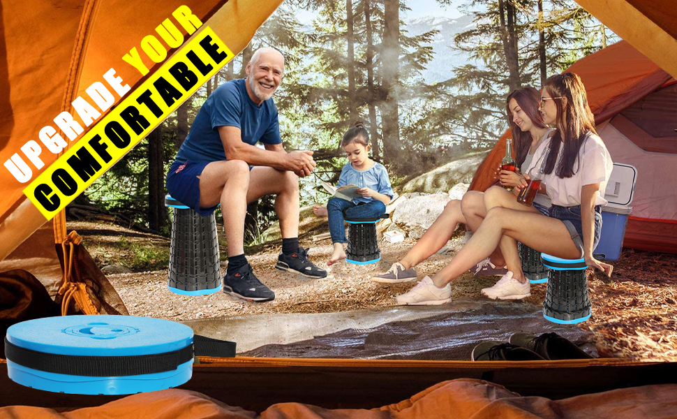 Складаний стільчик Alevmoom: міцний, телескопічний, з подушкою, 50 см, 450 кг, для риболовлі та кемпінгу (синій)