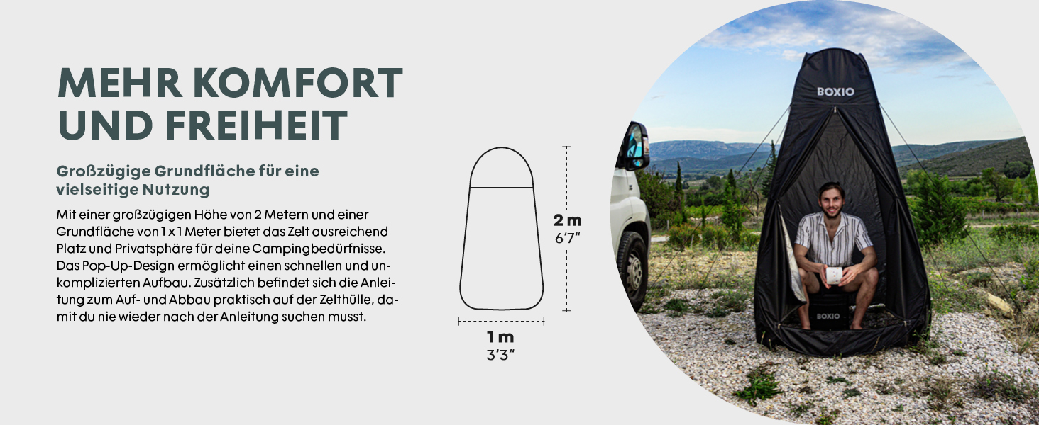 BOXIO Намет для душу/туалету: мобільний намет для кемпінгу 2x1м. Ідеально для вантажівки, кемпінгу та фестивалів