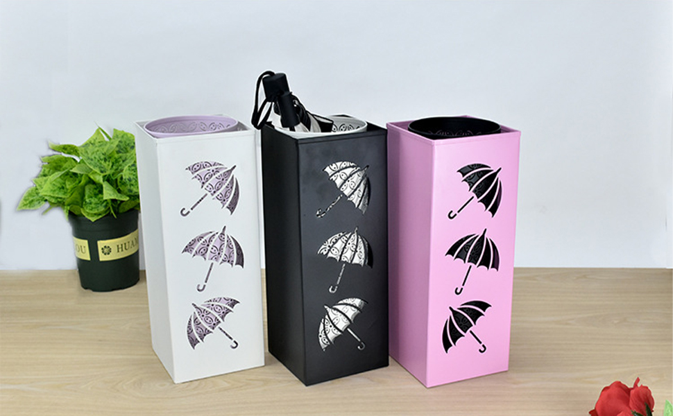 Metal Umbrella Stand - Square Design for Entryway - 16x16x42cm - Black