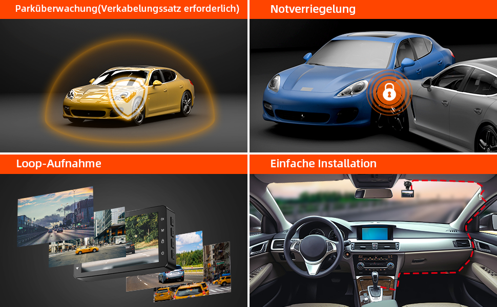 Відеореєстратор у машину Dashcam Auto з 32GB SD-картою, 1080P FHD, Нічне бачення, Широкий кут 176°, IPS-дисплей 3 дюйми, G-сенсор, Loop-запис, Виявлення руху та Паркувальний режим