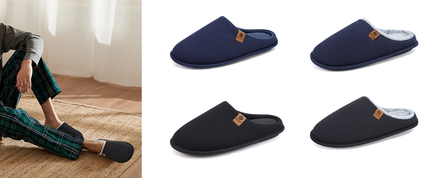 Чоловічі тапочки ONCAI з піною Memory Foam, штучним хутром, підошвою з гуми, для дому та вулиці, розмір EU 40-49, чорний