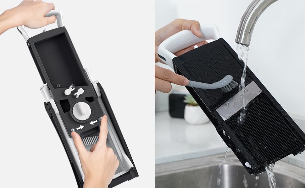 Набір для нарізання овочів ONCE FOR ALL з піддоном, овочевий слайсер для фрі, картоплі, цибулі, огірків та жульєну (темно-синій)