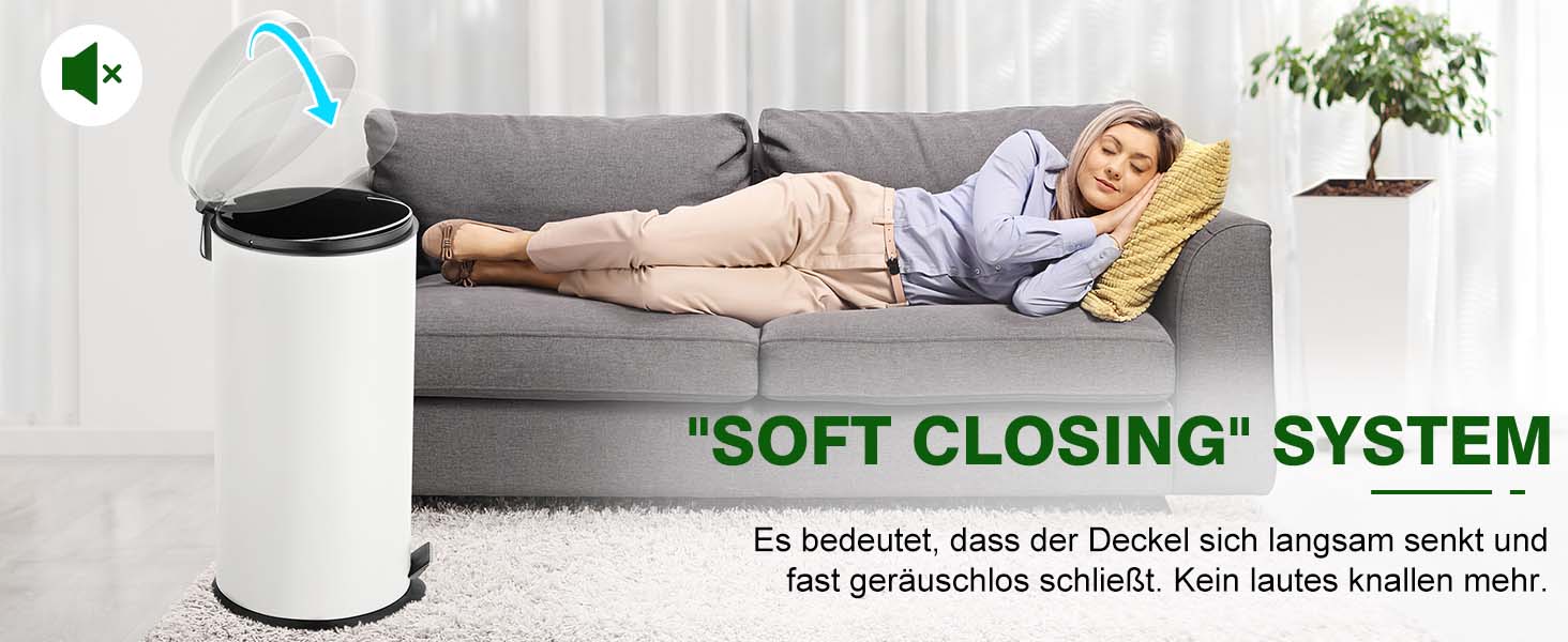 Відро для сміття Ribelli 30L з нержавіючої сталі з педаллю, внутрішнім відром, м'яким закриттям, сортування сміття, кругле (біле)