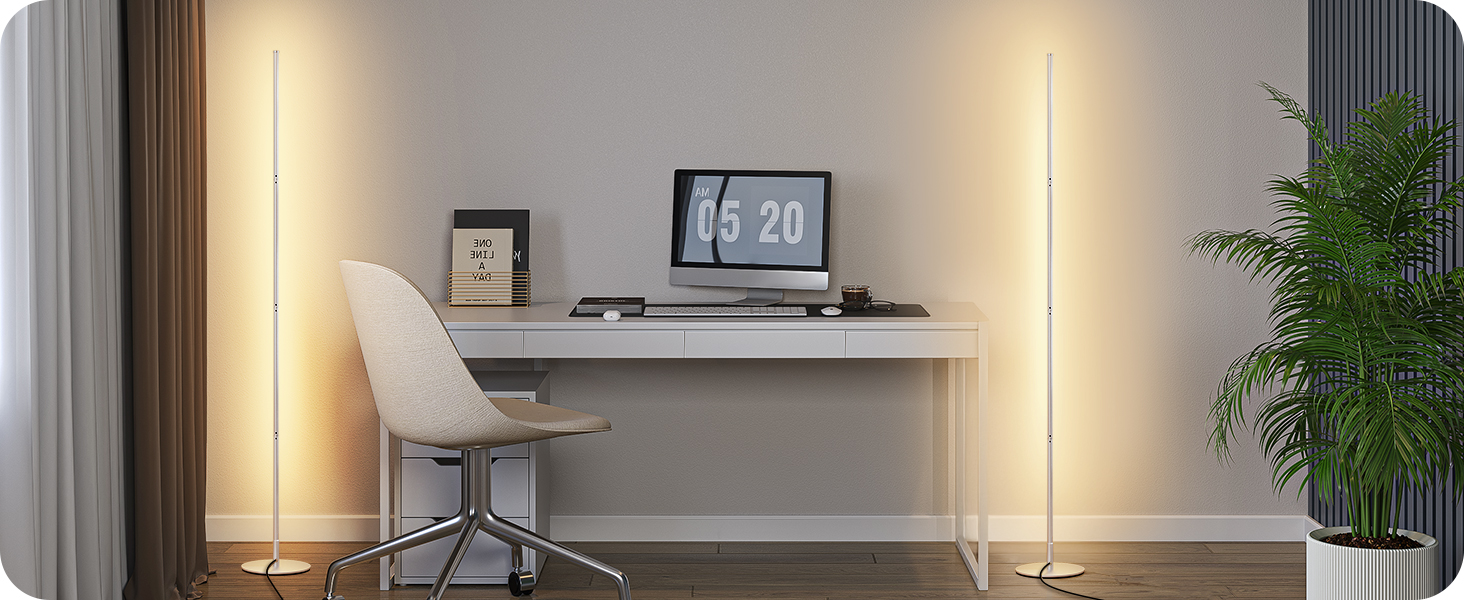 LED торшер Edishine 2 шт. з диммуванням, тепле світло 3000K, регулювання висоти 146 см, з функцією пам'яті, для вітальні, спальні, офісу (срібний)