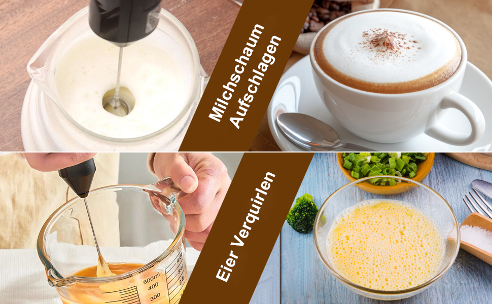 COKUNST Ручний пінозмішувач для молока: електричний міні-змішувач для матча, кави, гарячого шоколаду та фраппе - чорний (без підставки)