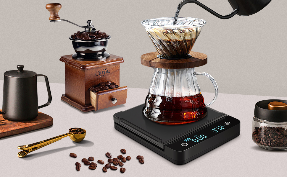 Цифрова кавова вага Cadrim з таймером, 0,1г/3 кг, електронна кухонна вага для еспресо, багатофункціональна вага для продуктів, функція тарування