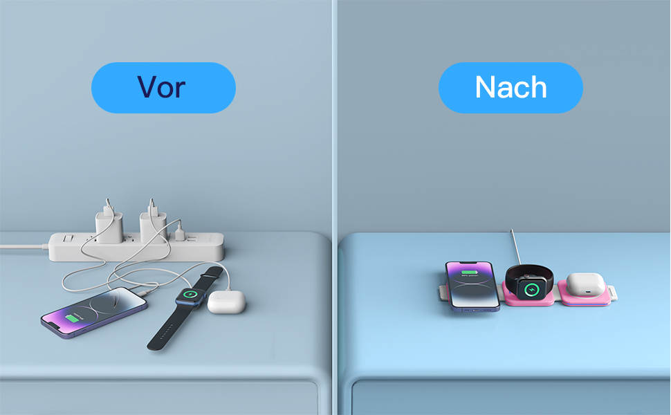 3-в-1 Бездротова зарядка для Apple Watch та iPhone (Рожева)