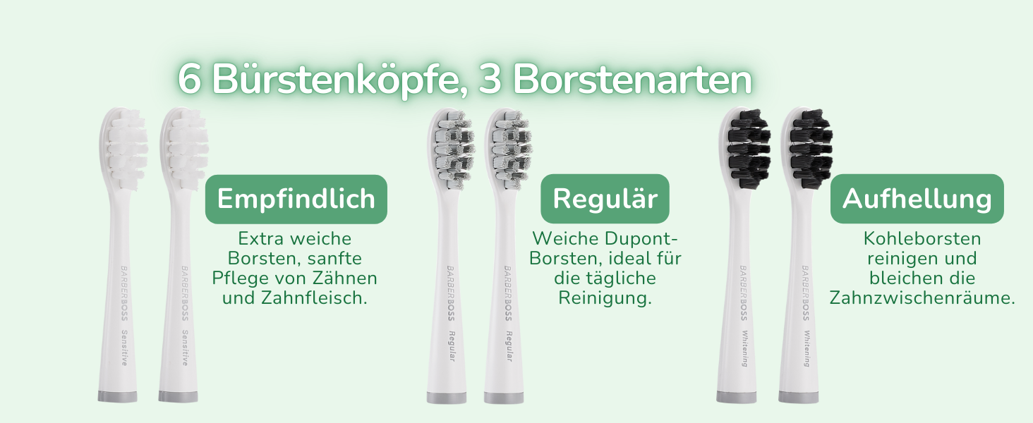 Електрична зубна щітка BarberBoss для дорослих QR-7537 (М'ята) – осцилююча, звукова технологія, 6 насадок, таймер, кейс