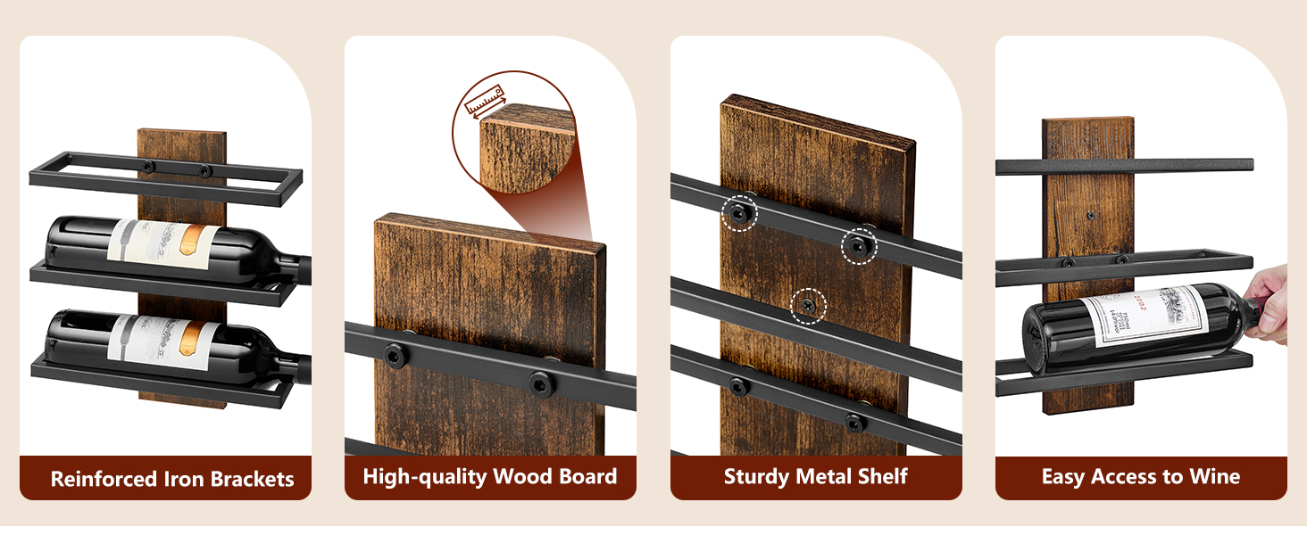 Металева полиця для вина FAVOOSTY на стіну, 3 яруси, чорна - для вітальні, спальні, винного підвалу