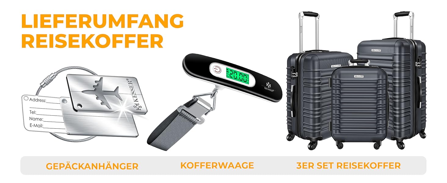 Набір валіз KESSER® 3шт з ABS-пластику: велика, середня, маленька з телескопічним ручками та ваговою системою