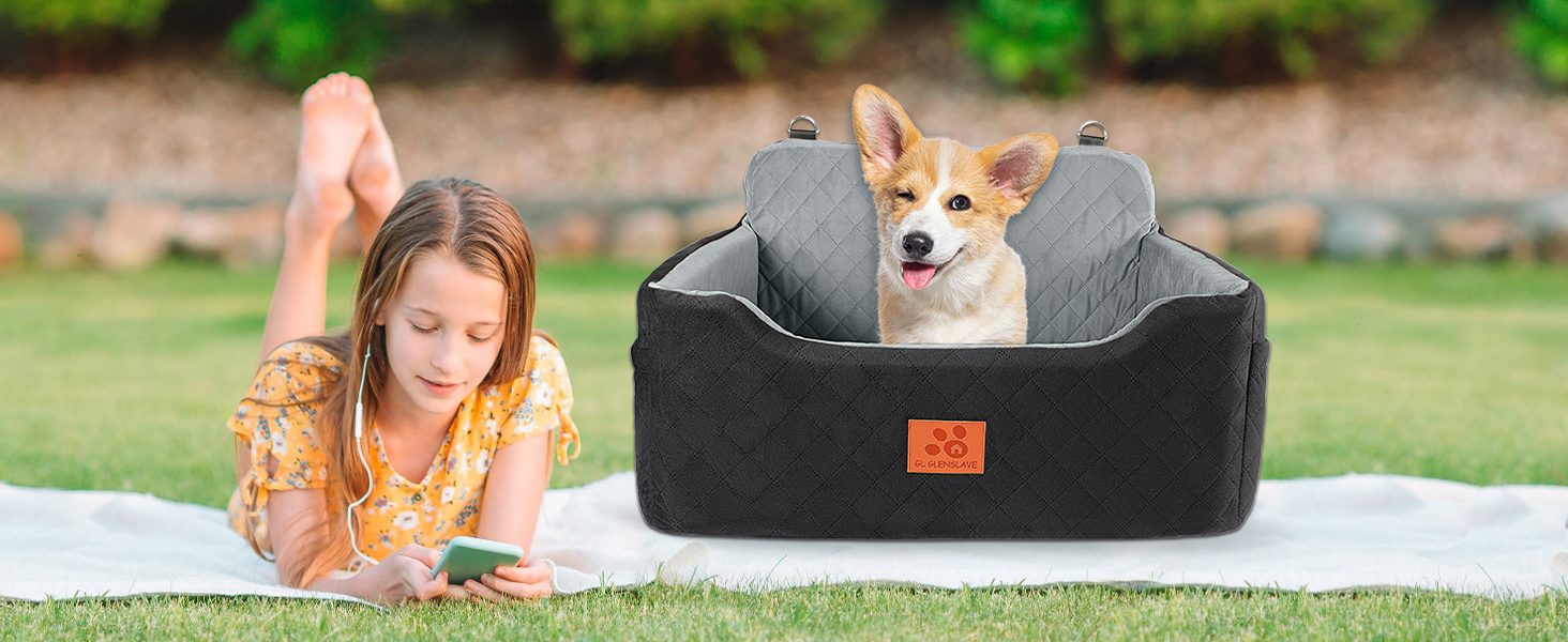 GL GLENSLAVE Dog Car Seat - Large & Medium Dogs, Up to 22kg/2 Small Dogs - Removable & Washable Pet Car Seat (Black)