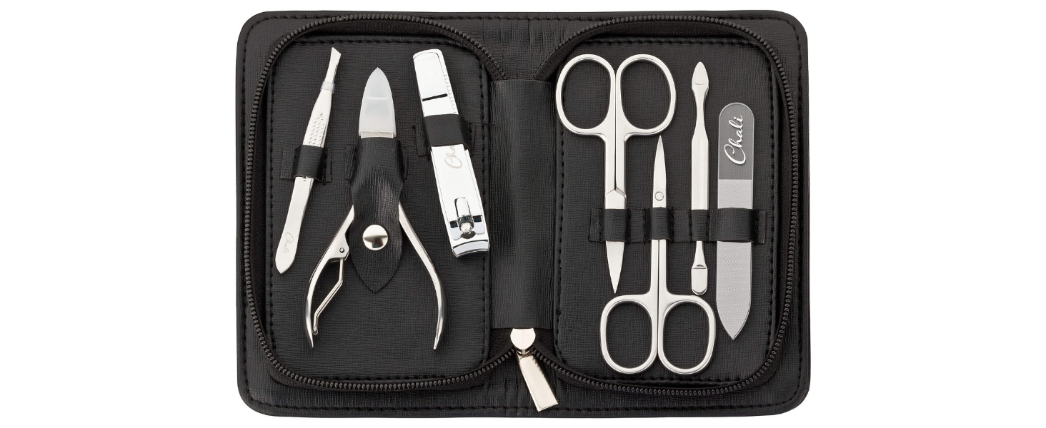 Набір для манікюру та педикюру Chali® 7 предметів з етаньє, нержавіюча сталь, чорний