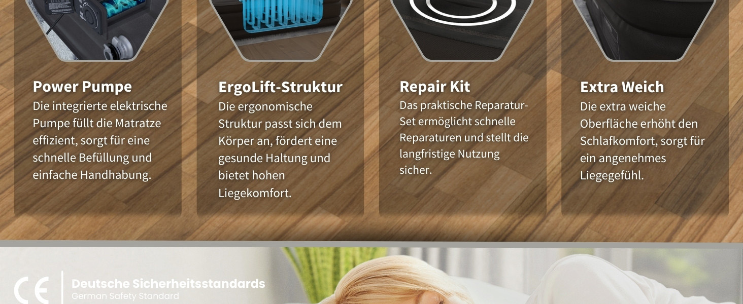 Надувний матрац самонадувний Heimfleiss® 150x200 см | Преміум матрац для гостей та кемпінгу | Матрац 2-х місний, чорний