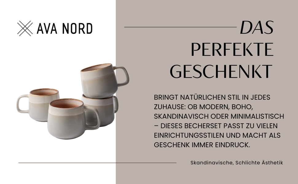 Набір керамічних кавових чашок 4 шт, 470 мл – чашки з фаянсу у скандинавському стилі – великі кавові чашки, чашки для чаю та напоїв – для кави та чаю – підходять для мікрохвильової печі та миття в посудомийній машині, сірий колір