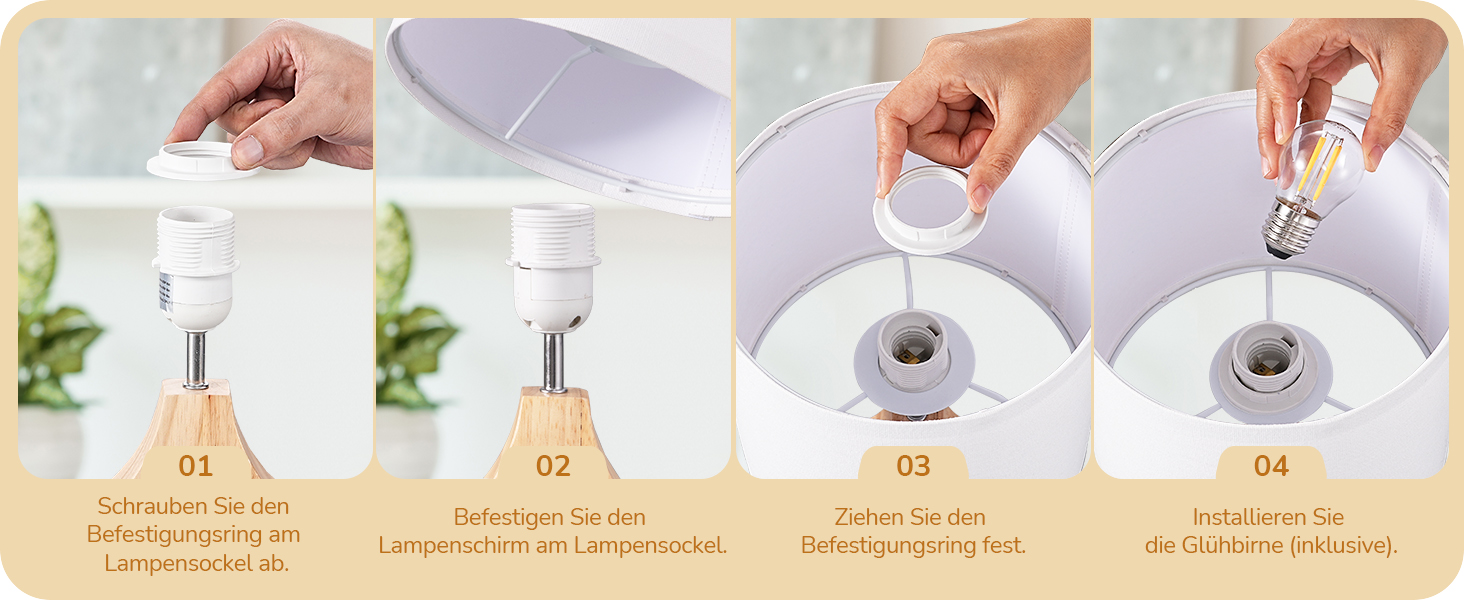 Дерев'яна торшер EDISHINE з абажуром з льону, E27, для вітальні та спальні, в стилі кантрі [Енергоклас F]