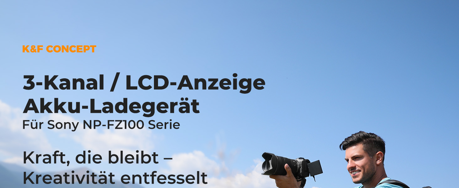 Зарядний пристрій K&F CONCEPT NP-FZ100 для камер Sony: A7iii, A7iv, A7Rv, A6700, A6600, A9, A1, FX3, FX30, ZV-E1 з LCD дисплеєм (3 слоти)