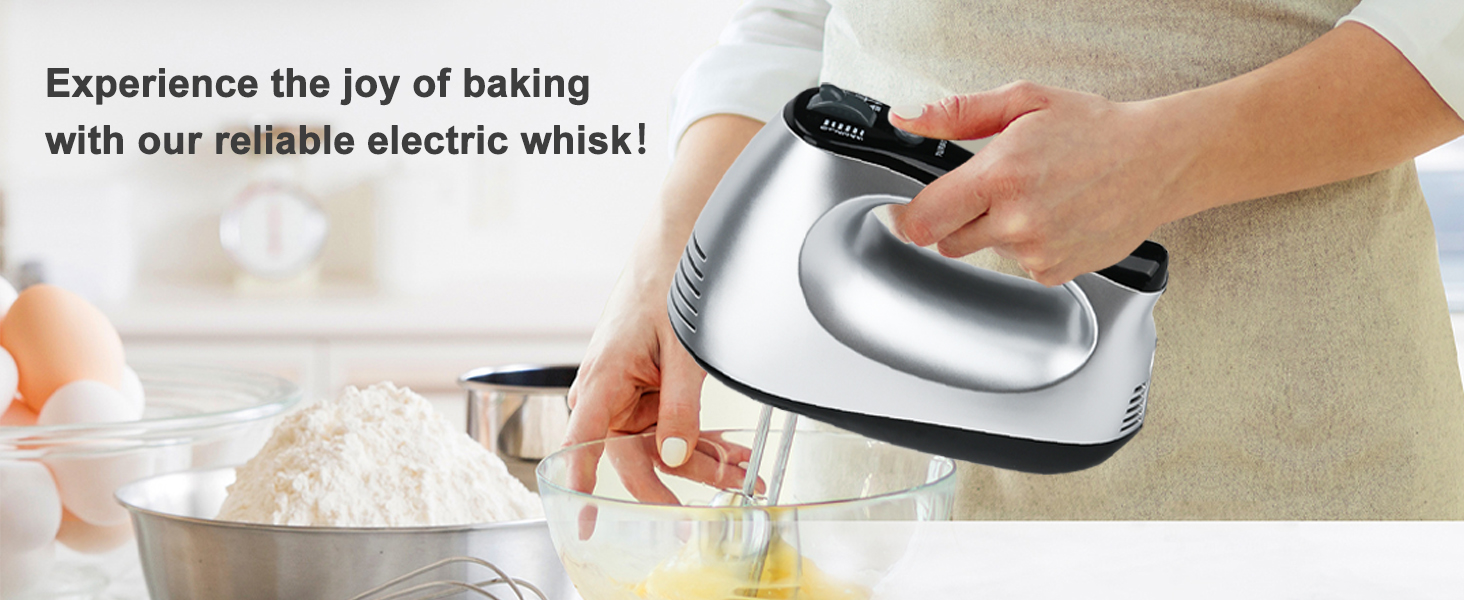 Електричний міксер Lychee з анти-розбризкуванням, 5 швидкостей (Turbo), база для зберігання, 6 насадок з нержавіючої сталі, 300W