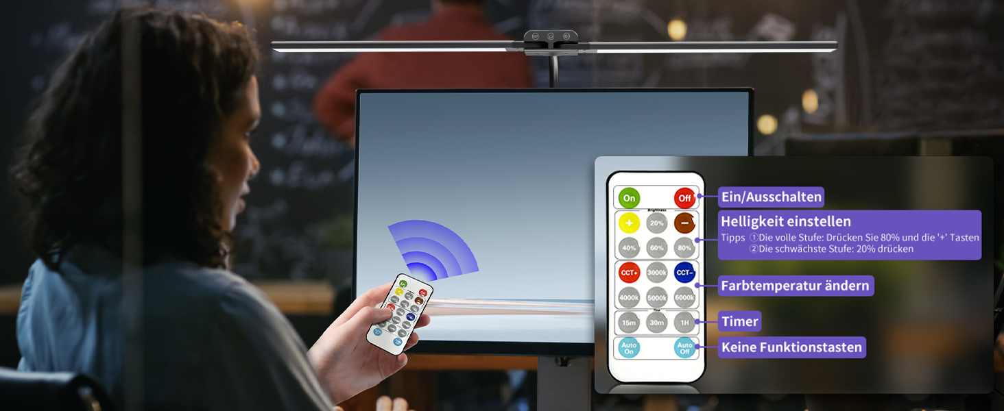 LED лампа для столу з двома головками, регульована яскравість, з пультом дистанційного керування, захист очей, для офісу та дому, денне світло, чорний