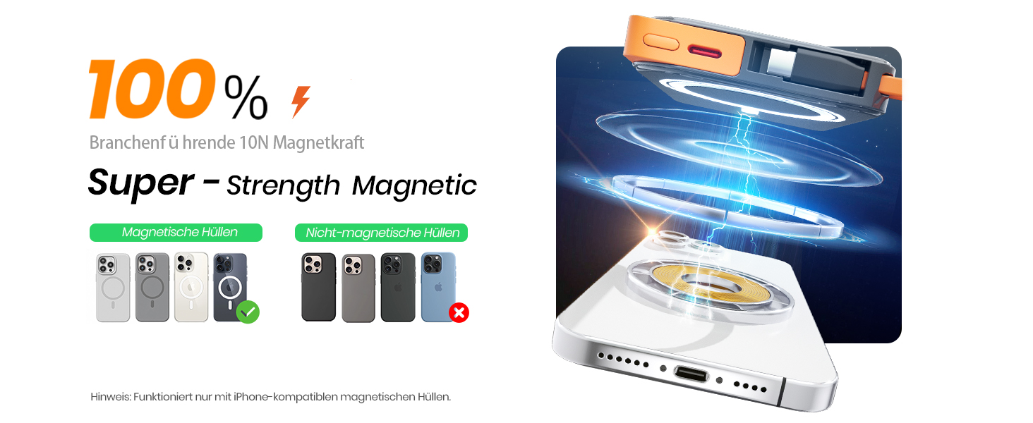 Power Bank MagSafe 10000mAh 3-в-1: Бездротовий зарядний пристрій для iPhone 17/16/15/14/13/12 та Android з USB-C кабелем і підставкою, Чорний