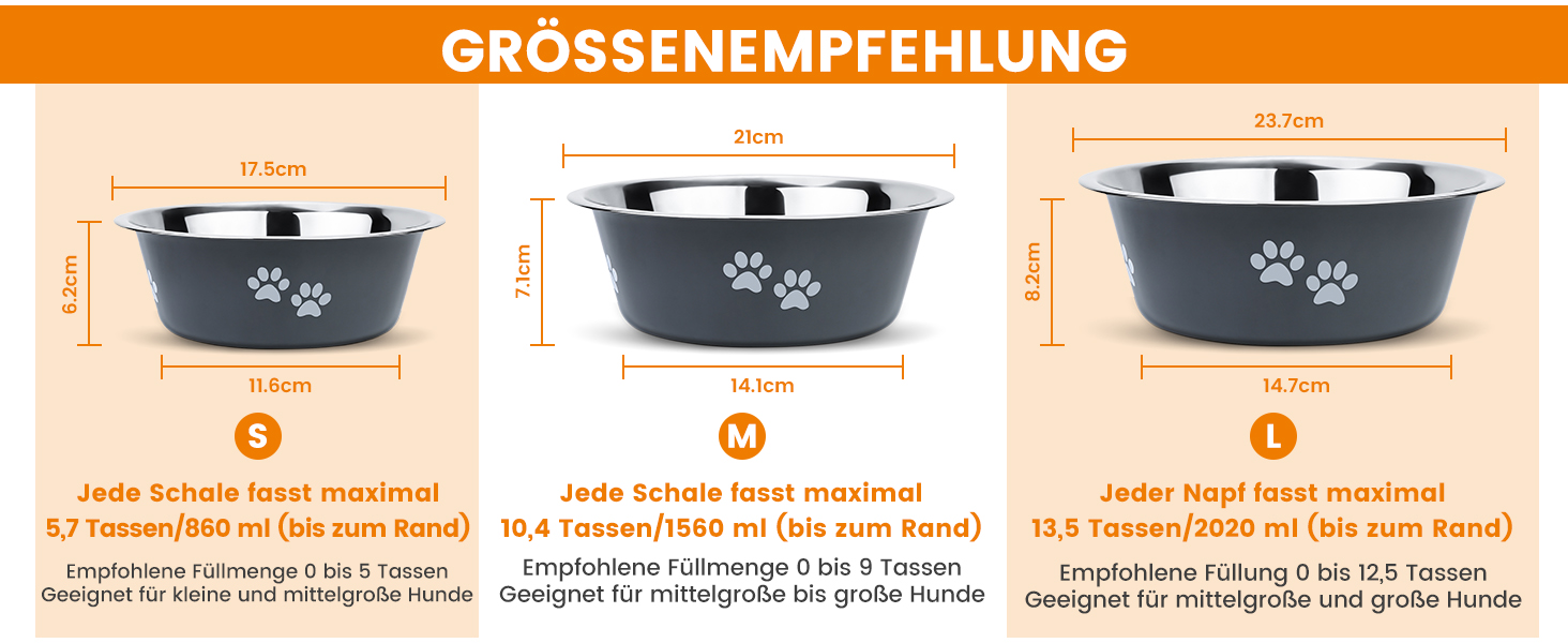 PETTOM Миски для собак 2 шт. з нержавіючої сталі (3120 мл), миски для корму для собак, великі, середні та малі породи, миски для води для собак, сірі, з неслизьким силіконовим дном, розмір M - 21 см