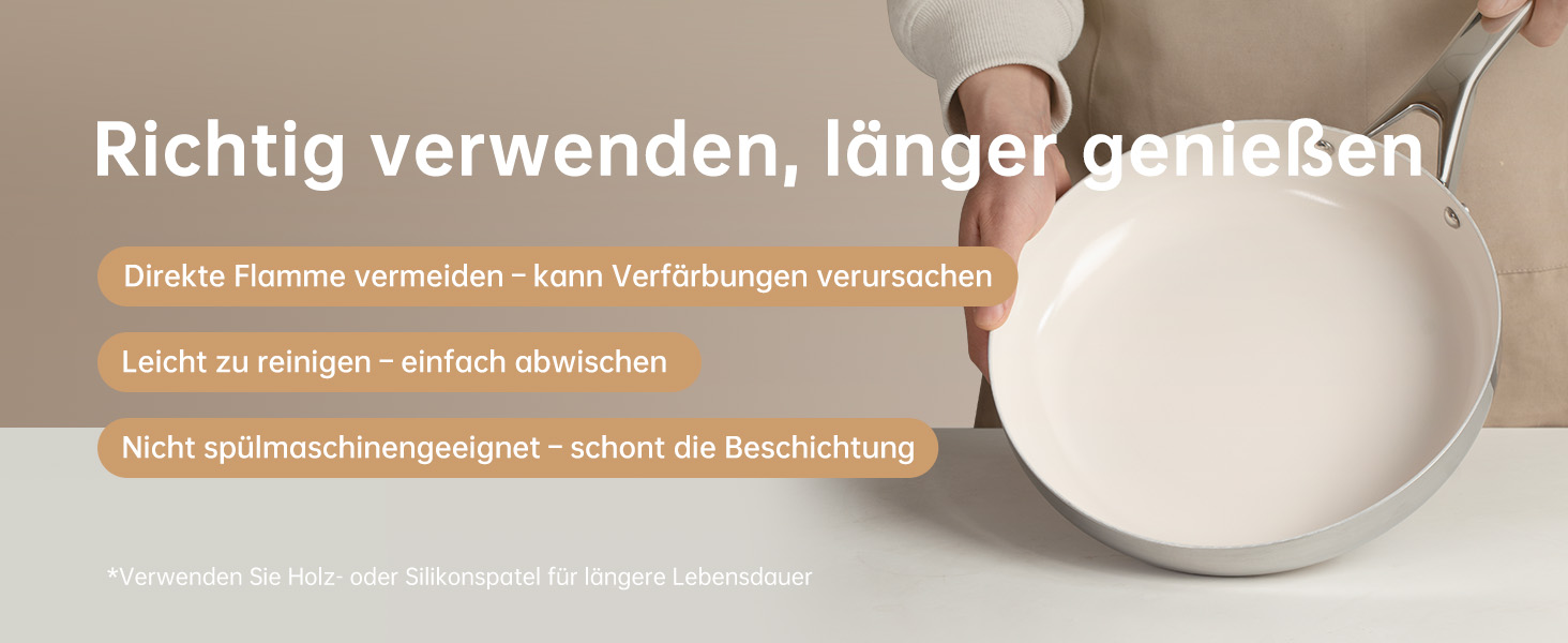 Набір сковорідок з керамічним антипригарним покриттям Tjean (без PTFE, PFOA, PFAS) з нержавіючою ручкою, підходить для індукційних, газових, електричних плит та духовки до 280°C (кремовий, 20+24+28 см)