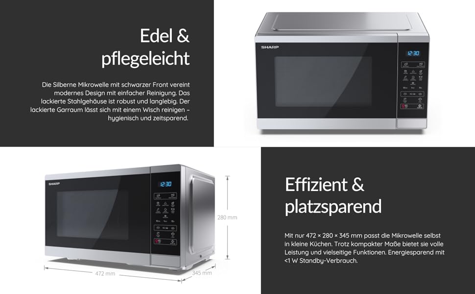 Мікрохвильова піч SHARP YC-MS252AE-B: 25 літрів, 900W, цифровий дисплей, срібна