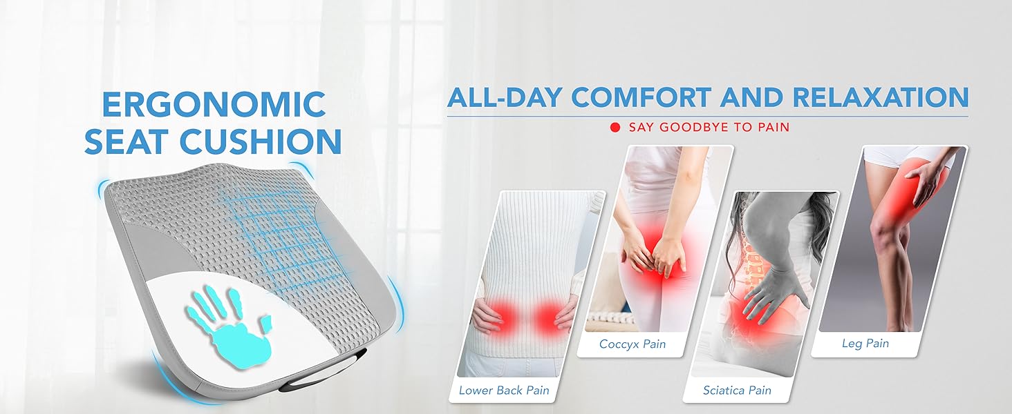 Подушка для сидіння в авто з Memory Foam: для комфортної їзди, полегшення болю в куприку та попереку. Підходить для авто, вантажівок, офісу, інвалідного візка. Шкіра та сітка 4D (Сірий)