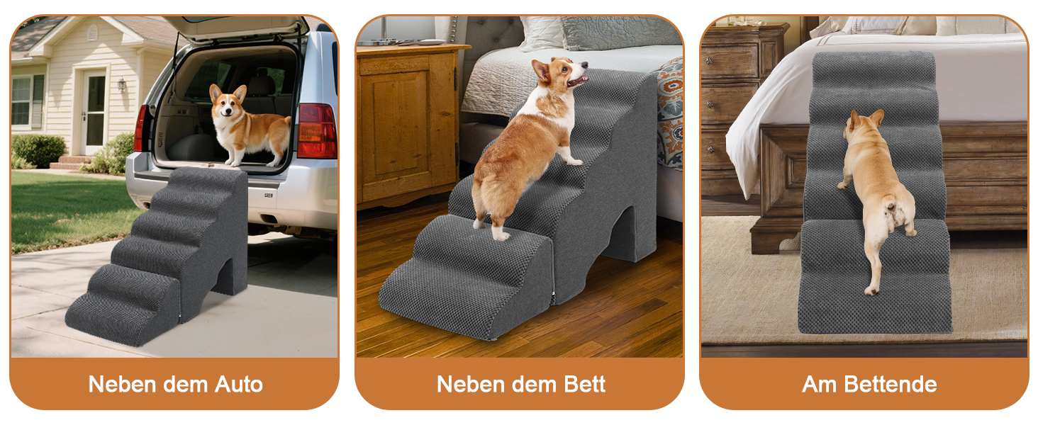 Східці для собак A.FATI 60 см: 6 ступенів, для ліжка, Boxspring, неслизькі, для маленьких/поранених собак та котів, темно-сірий