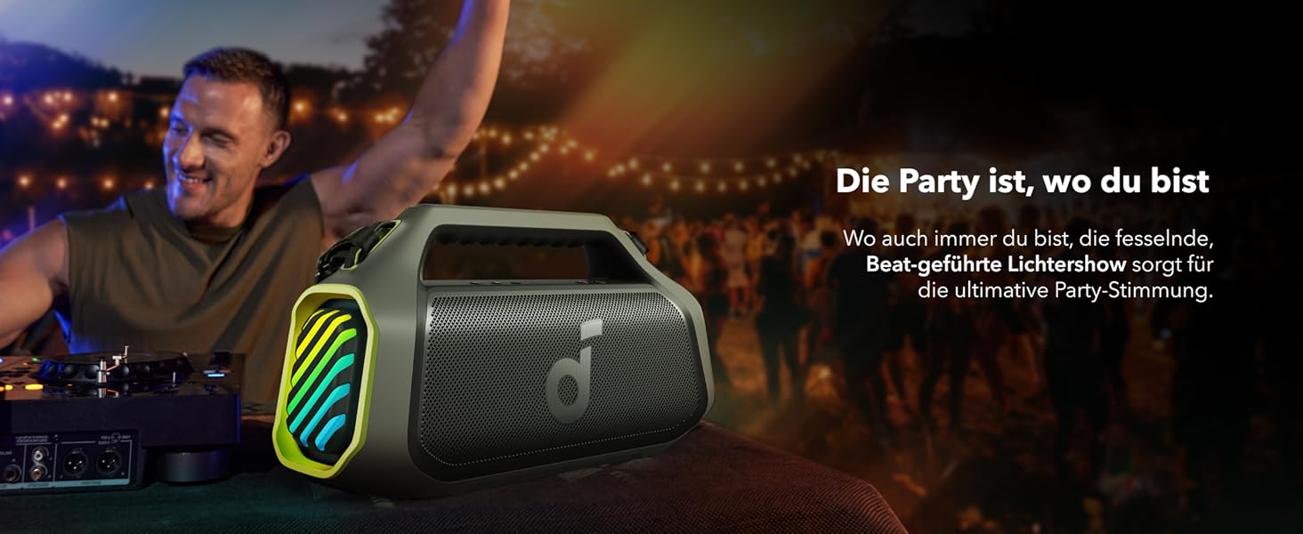 Soundcore Boom 2 Plus: Портативна Bluetooth Колонка, 140W, IPX7, RGB, Power Bank, USB-C, 20 годин, для кемпінгу (зелена)