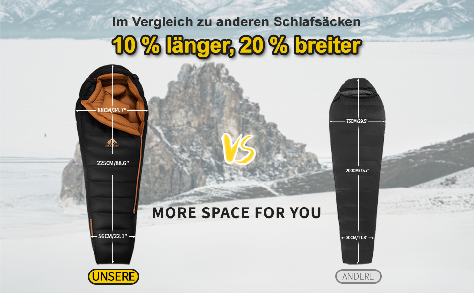 Спальний мішок зимовий, -24°C, чорний. Ultraleichter Mumien-Schlafsack для дорослих та підлітків, кемпінг, походи, трекінг